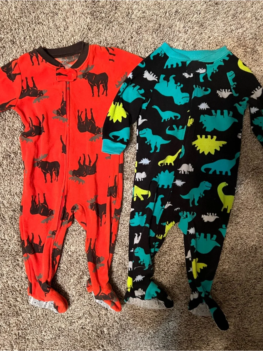 Baby Bundle Carter's Fleece Dinosaur & Moose Footed Pajamas 12 Months